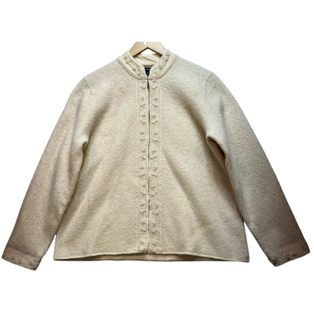 Alexandra Bartlett Women Wool Open Front Cardigan Swaeter Long Sleeve Sz M Beige